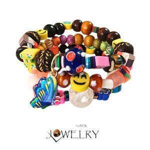 Happy Face Adult Butterfly Charm Bracelet Set